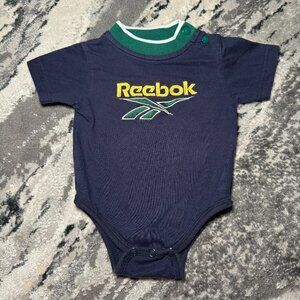 Retro Reebok 6-9 Month Embroidered Blue, Green, and Yellow Short Sleeve Onesie